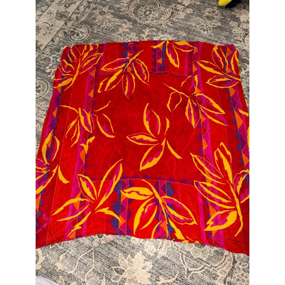 Vintage Liz Claiborne Silk Scarf Red Yellow Floral Tropical